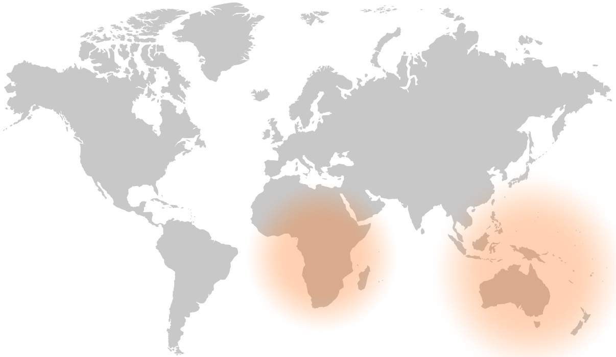 Óceánia, Ázsia és Afrika