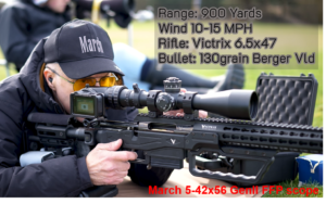 Tir au fusil 6.5 × 47 avec la nouvelle lunette de visée March 5-42 × 56 Genll FFP à 900 mètres